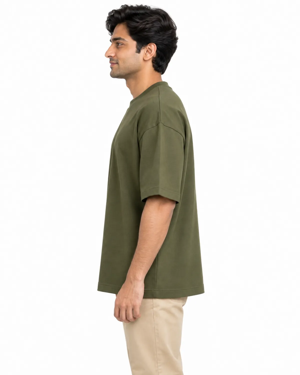 Oversized Comfort Tee, Olive, men's side view, Cohorg