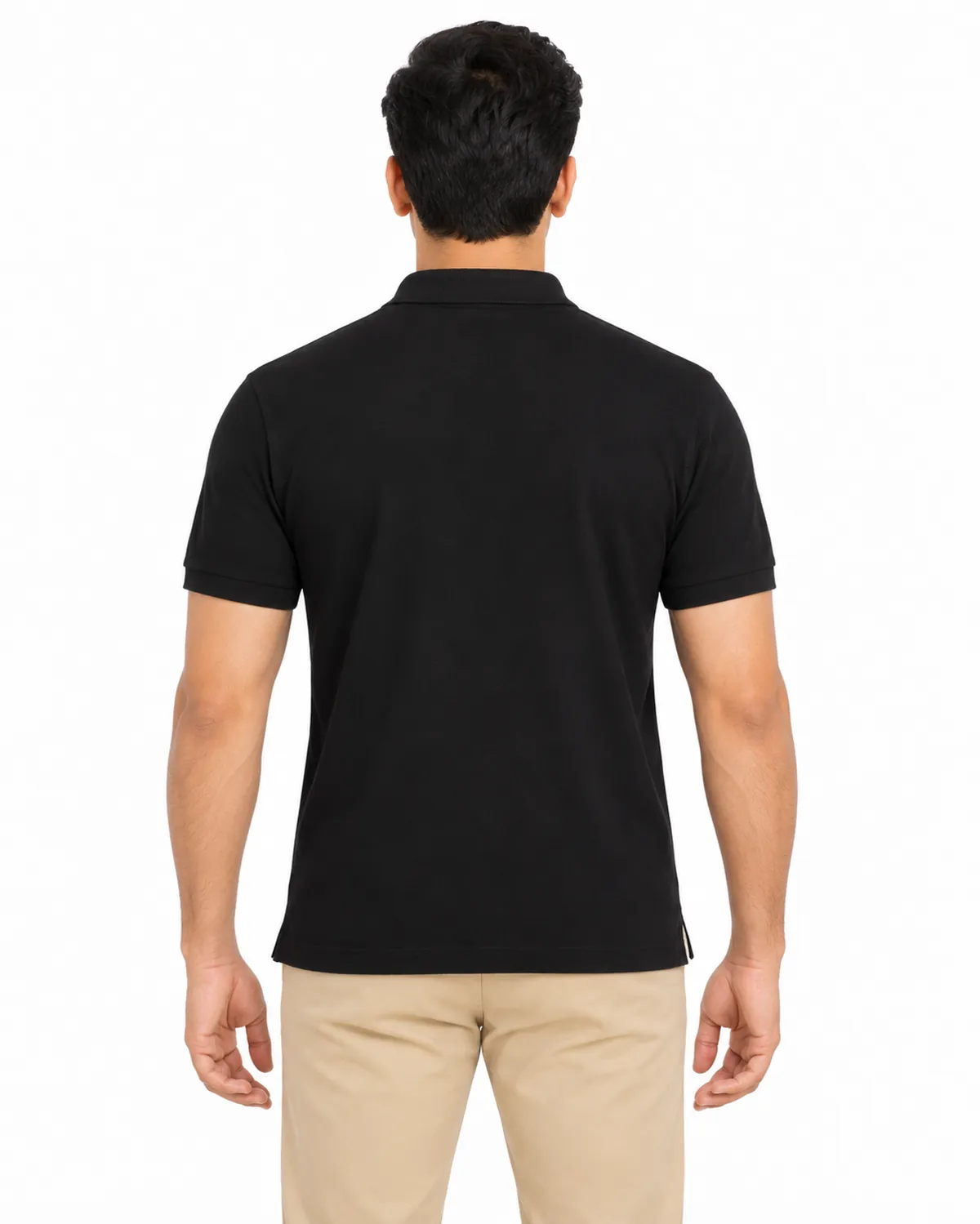 Premium Polo Shirt, Black, men's back view, Cohorg