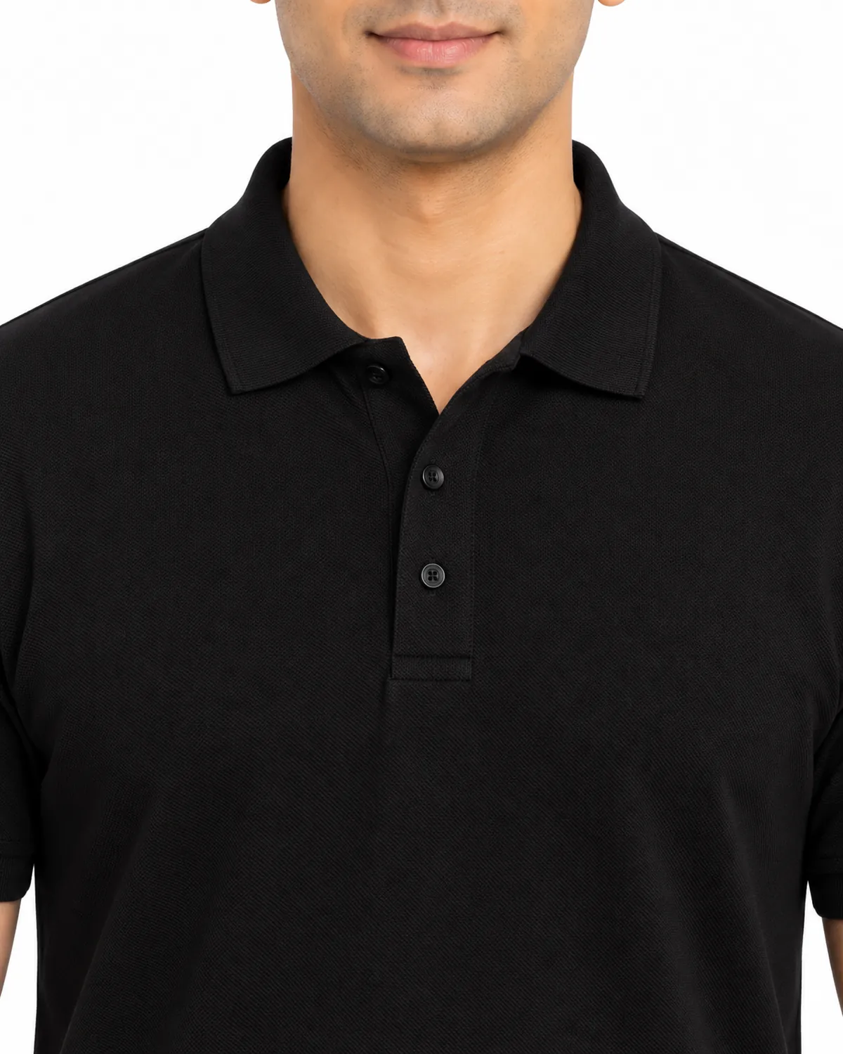 Premium Polo Shirt, Black, men's collar view, Cohorg