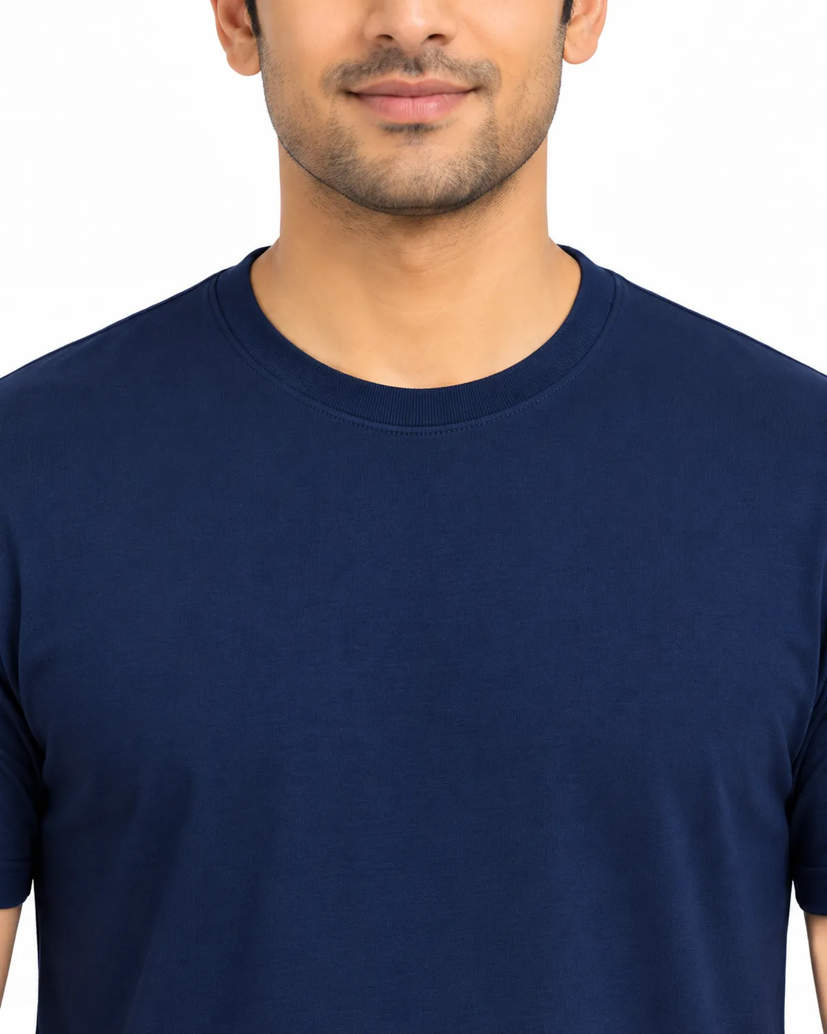 Classic Round Neck T-Shirt, Navy, men's collar view, Cohorg
