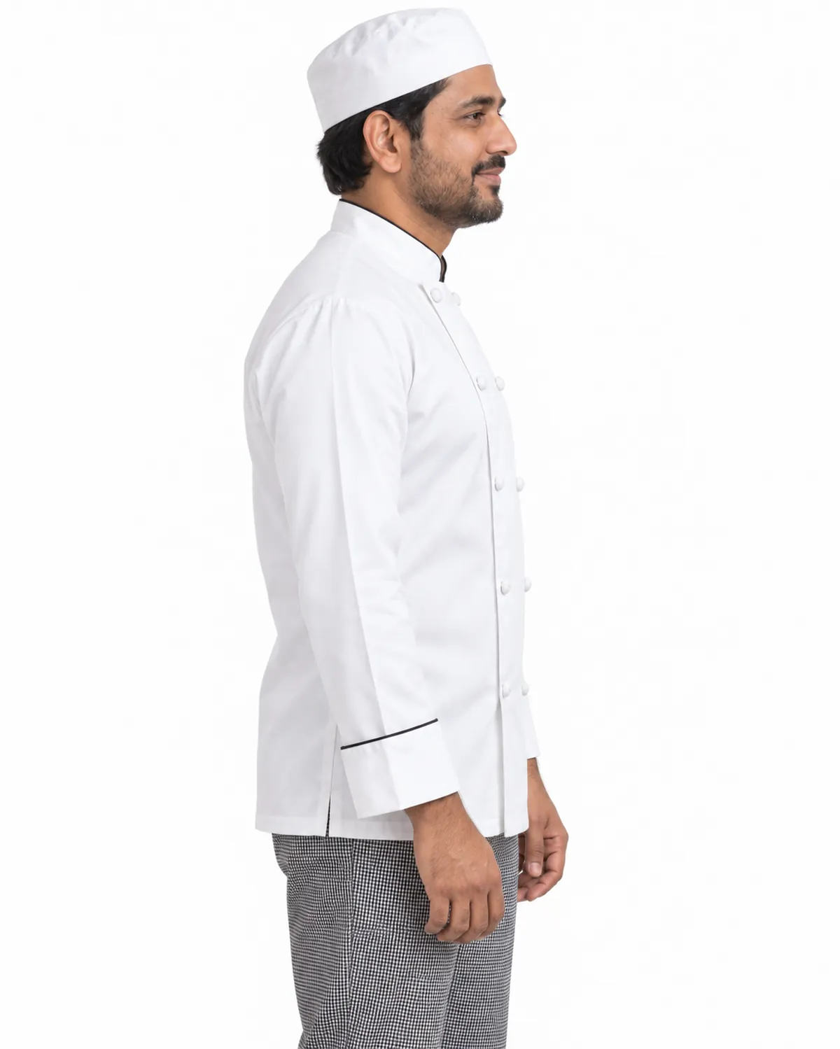 Double-Breasted Chef Coat uniform, White, men's side view, Cohorg