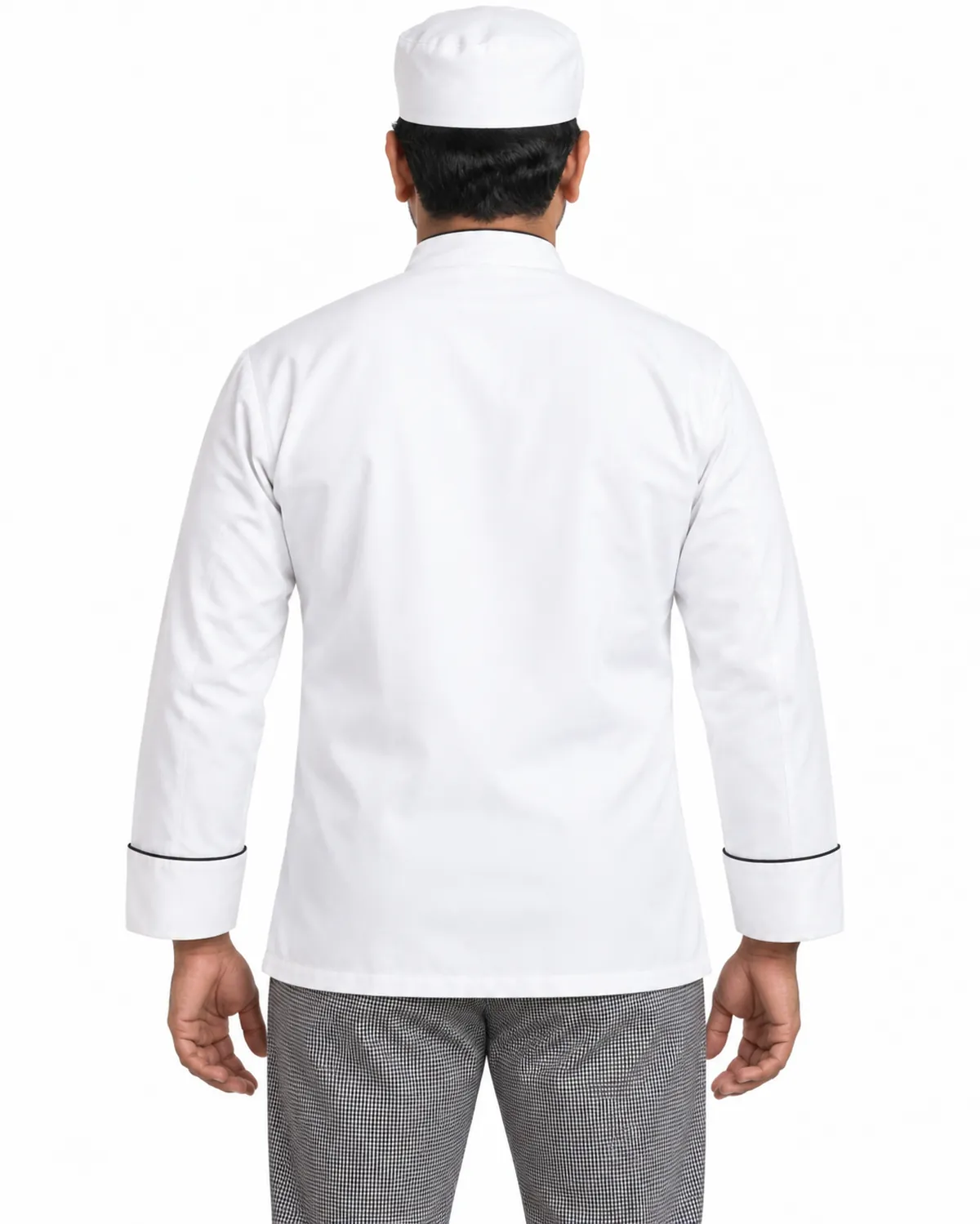 Double-Breasted Chef Coat uniform, White, men's back view, Cohorg