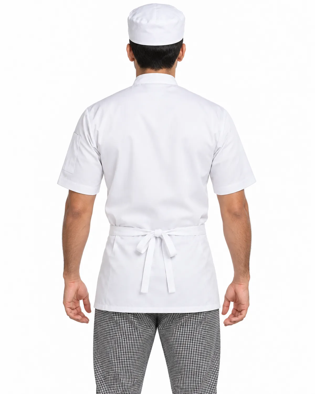 Short-Sleeve Chef Coat uniform, White, men's back view, Cohorg