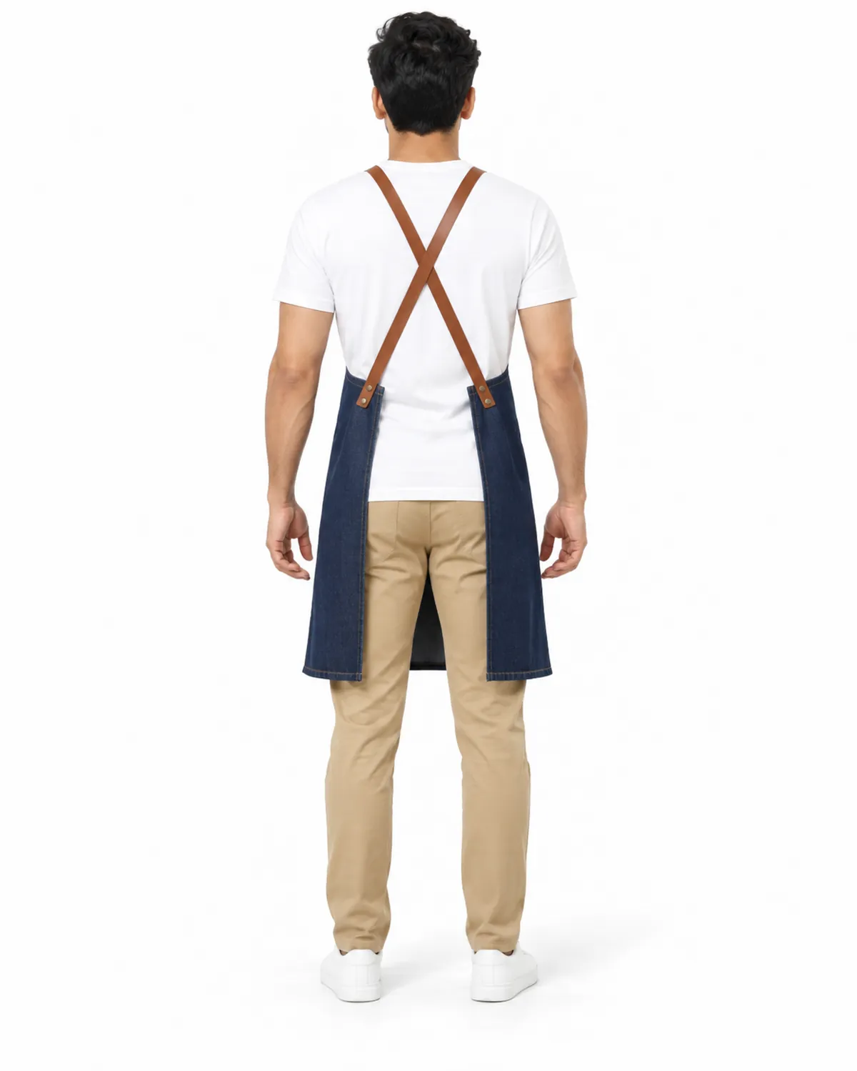 Bib Apron uniform, Indigo Denim, men's back view, Cohorg