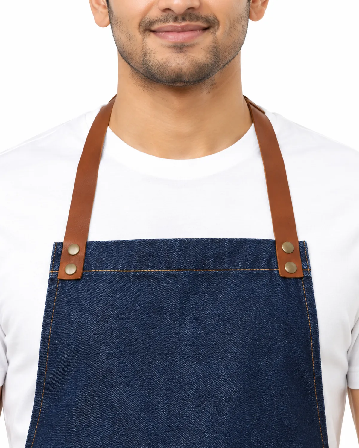 Bib Apron uniform, Indigo Denim, men's collar view, Cohorg