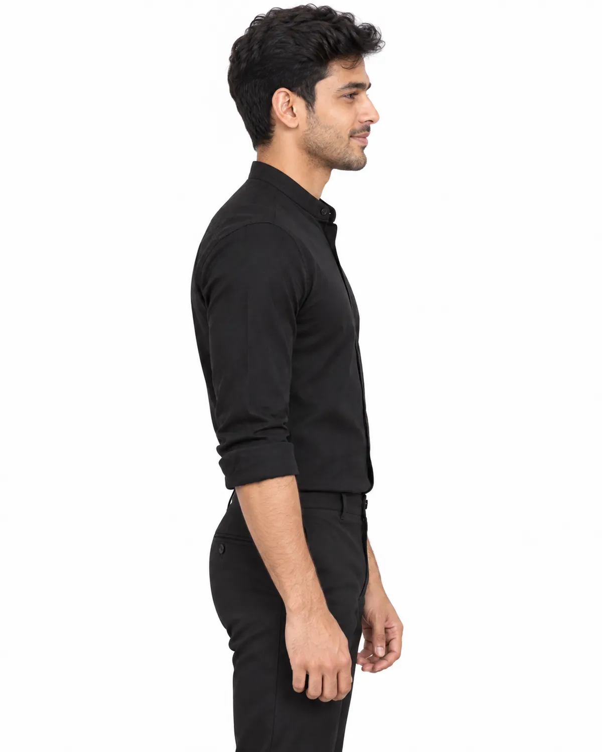 Mandarin Service Shirt uniform, Black, men's side view, Cohorg