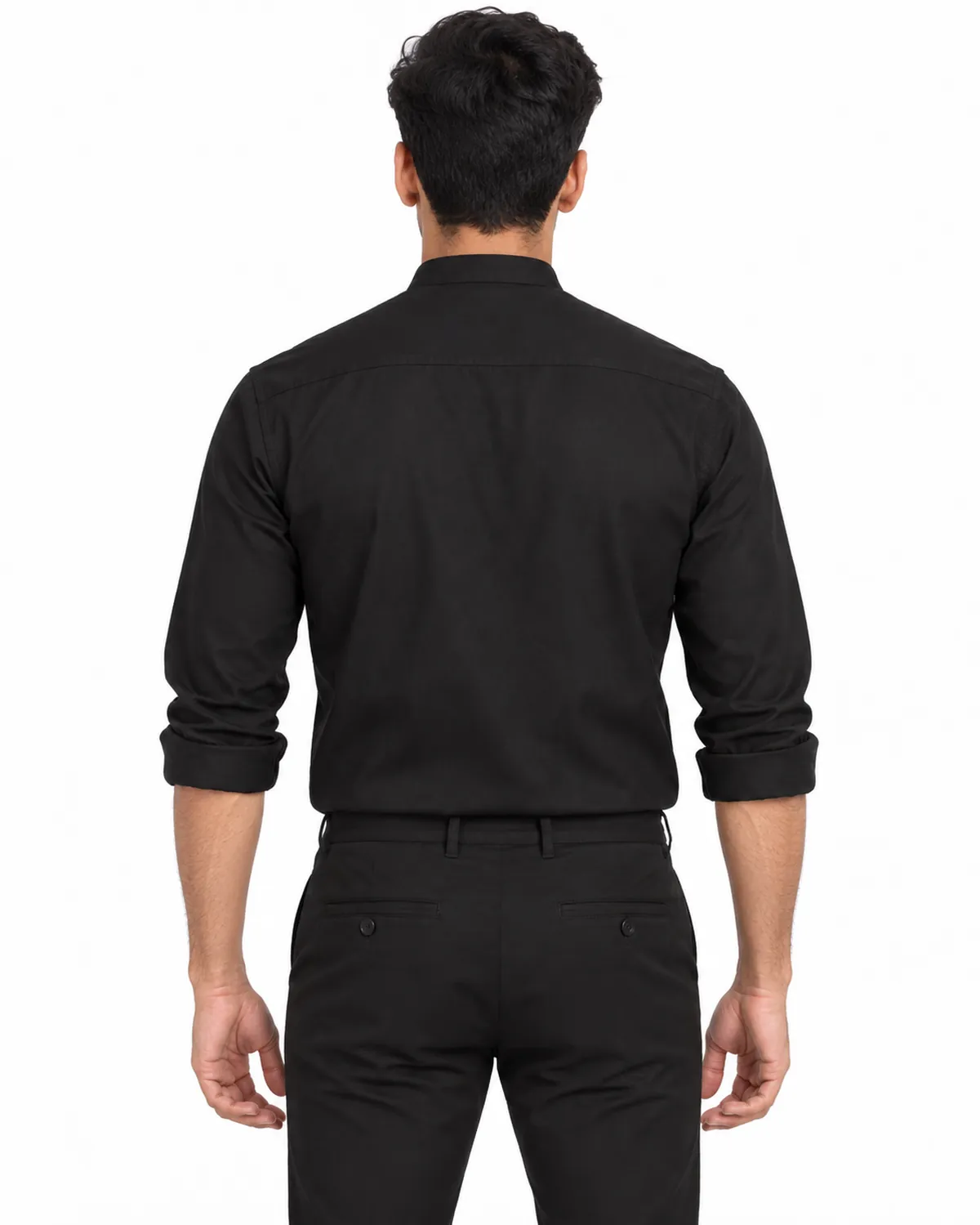 Mandarin Service Shirt uniform, Black, men's back view, Cohorg