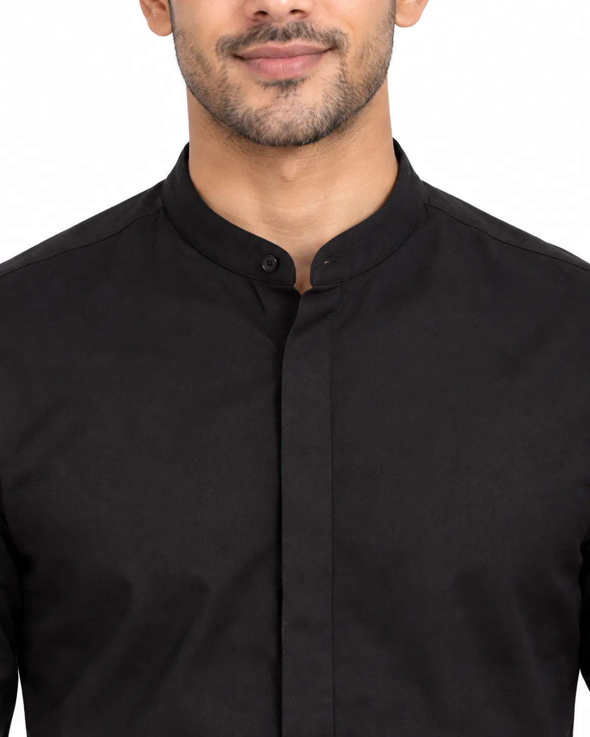 Mandarin Service Shirt uniform, Black, men's collar view, Cohorg