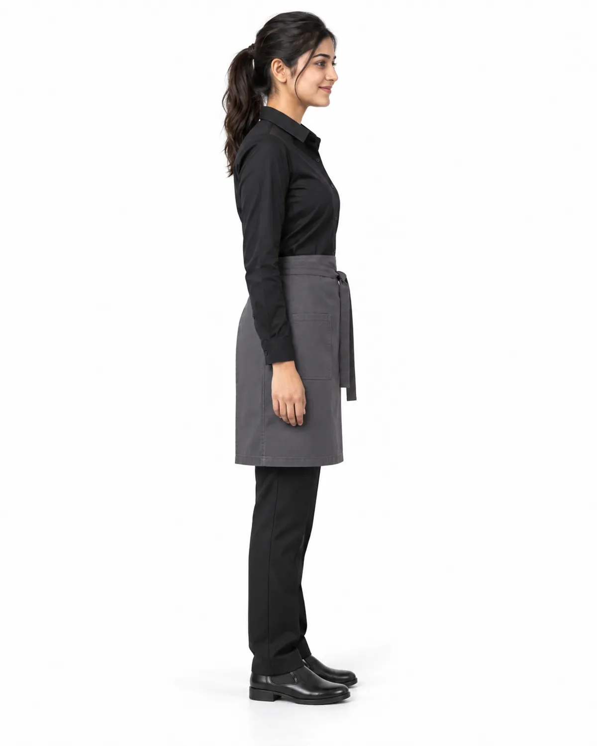 Bistro Waist Apron uniform, Charcoal, women's side view, Cohorg