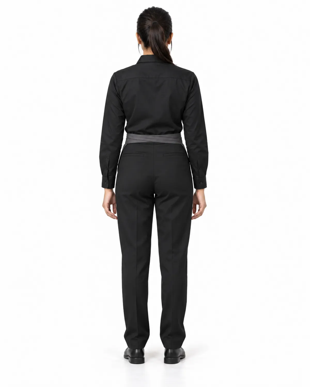 Bistro Waist Apron uniform, Charcoal, women's back view, Cohorg