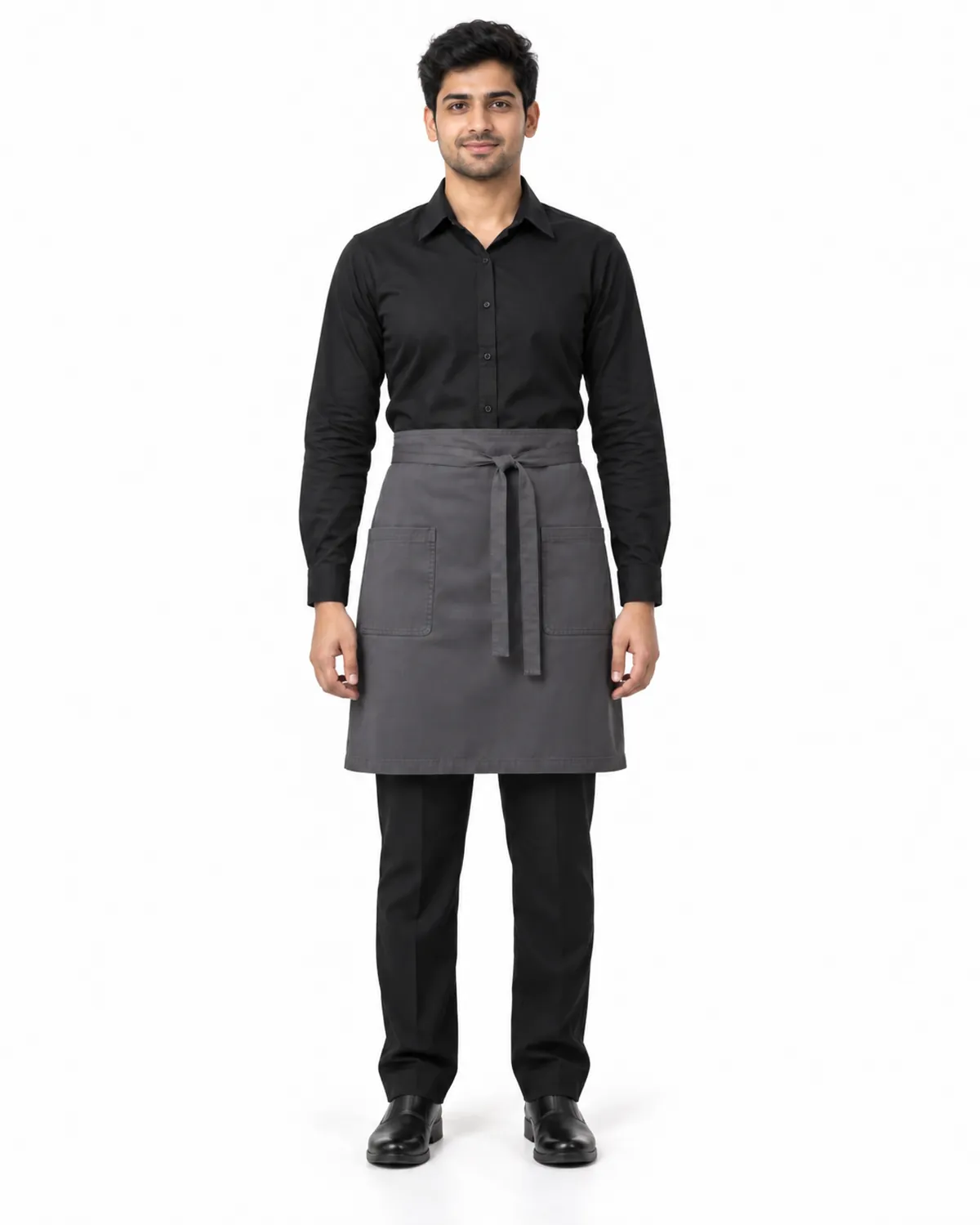 Bistro Waist Apron uniform, Charcoal, men's front view, Cohorg