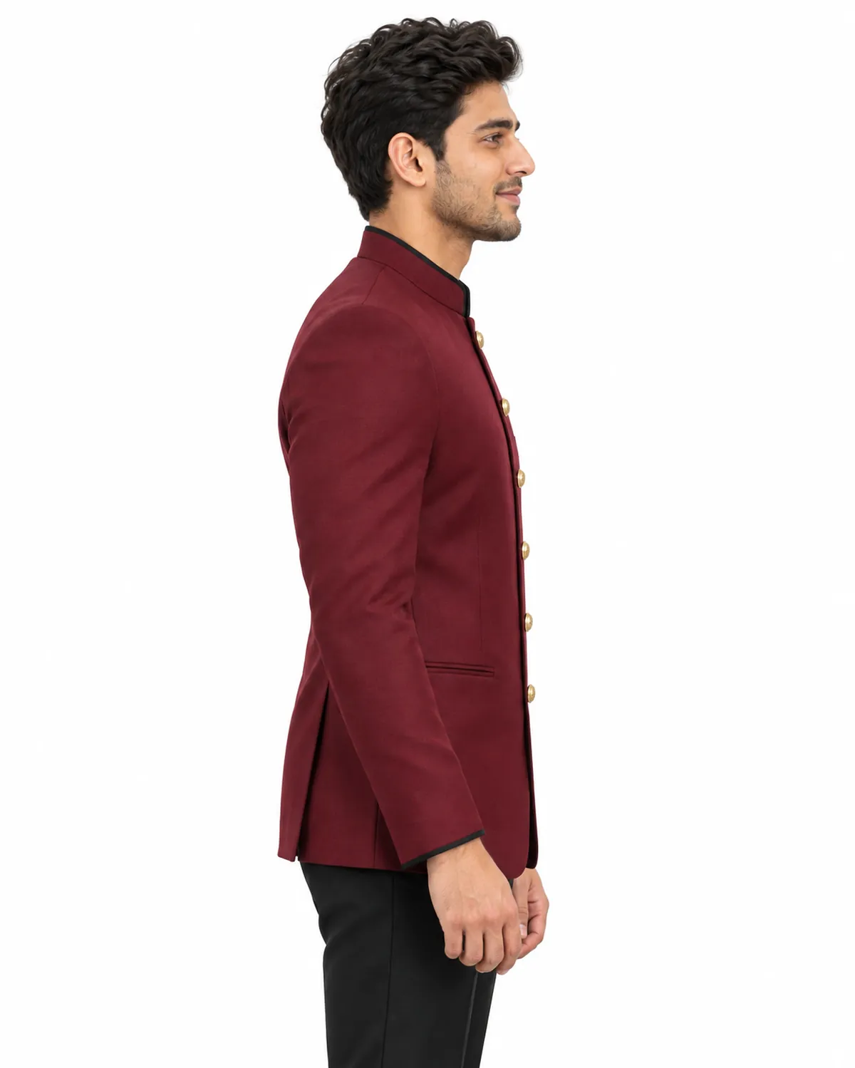 Mandarin Service Jacket uniform, Maroon, men's side view, Cohorg