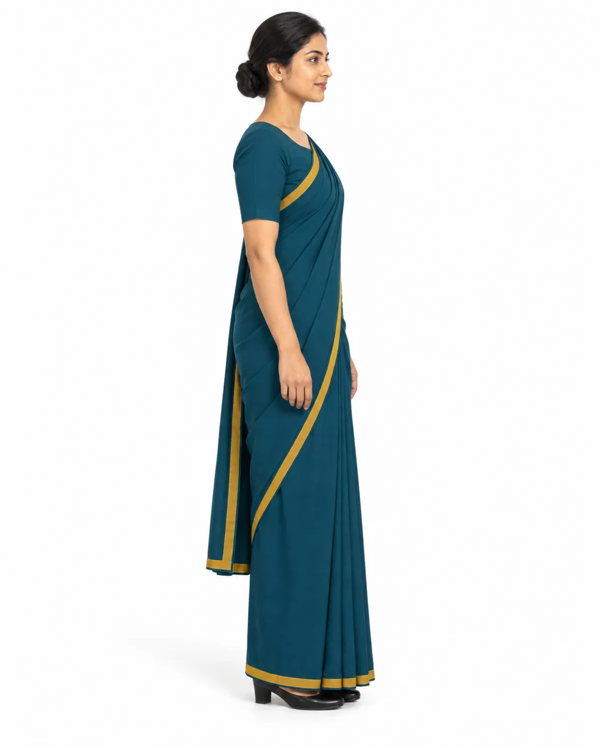 Guest Relations Saree uniform, Teal, women's side view, Cohorg