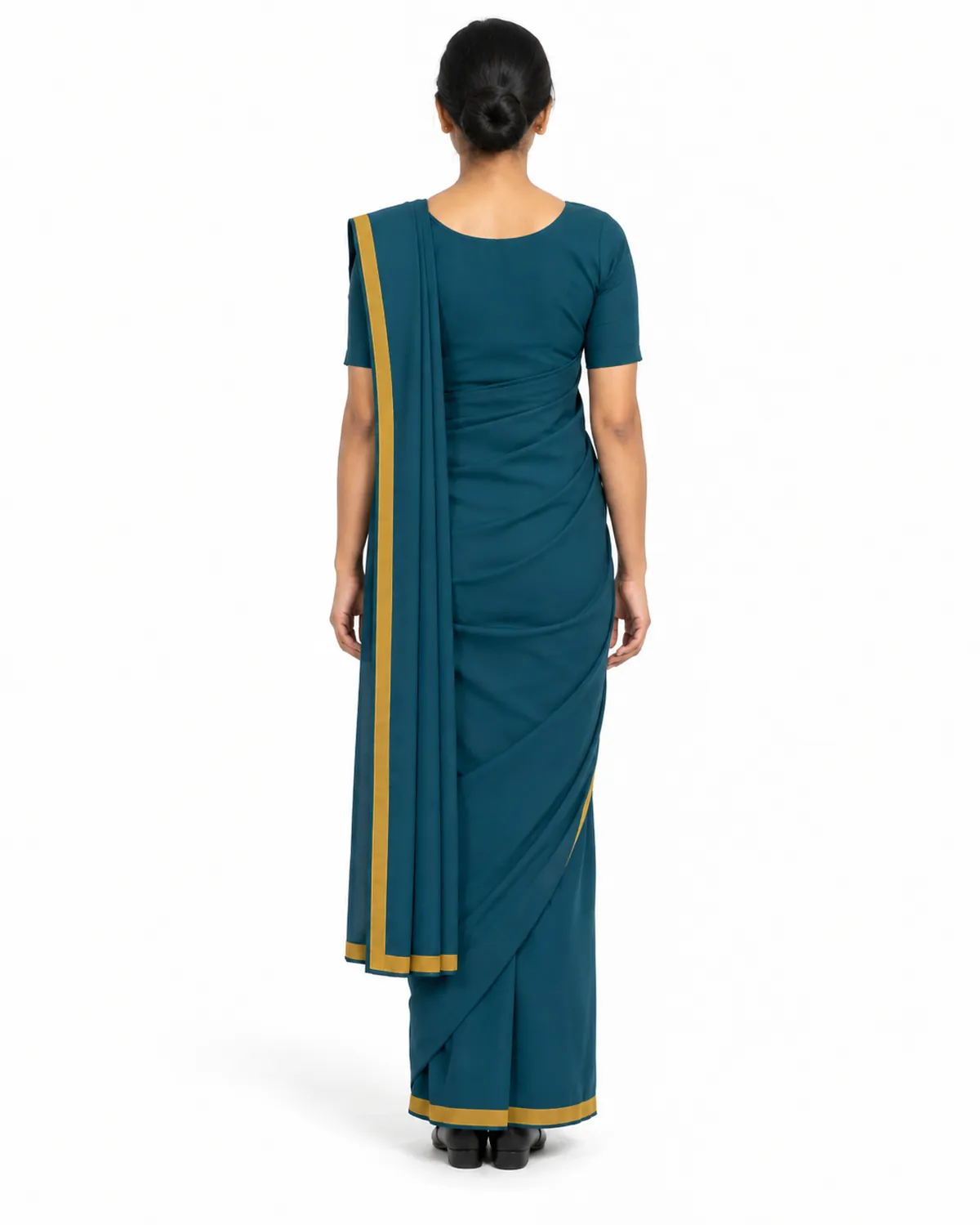 Guest Relations Saree uniform, Teal, women's back view, Cohorg