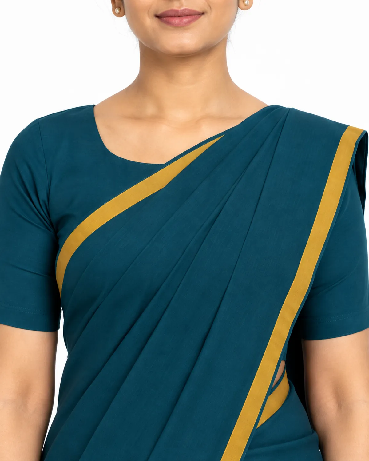 Guest Relations Saree uniform, Teal, women's collar view, Cohorg