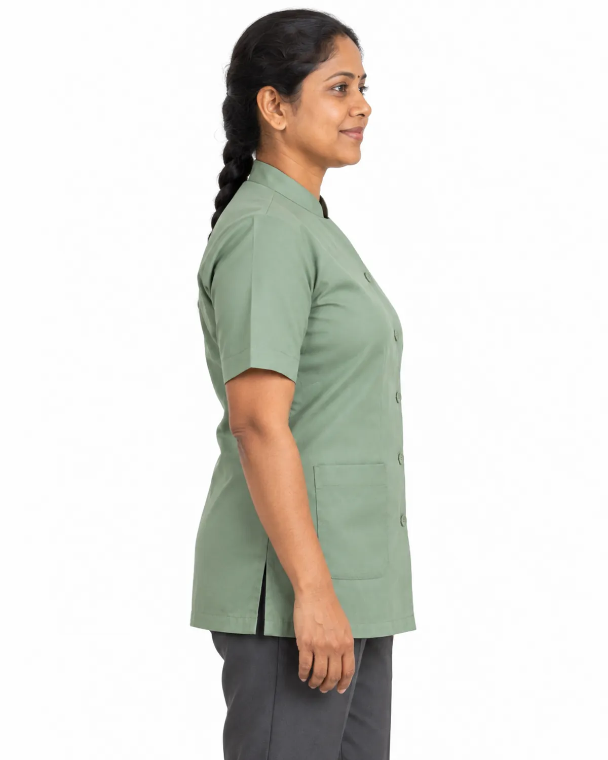 Housekeeping Tunic uniform, Sage Green, women's side view, Cohorg