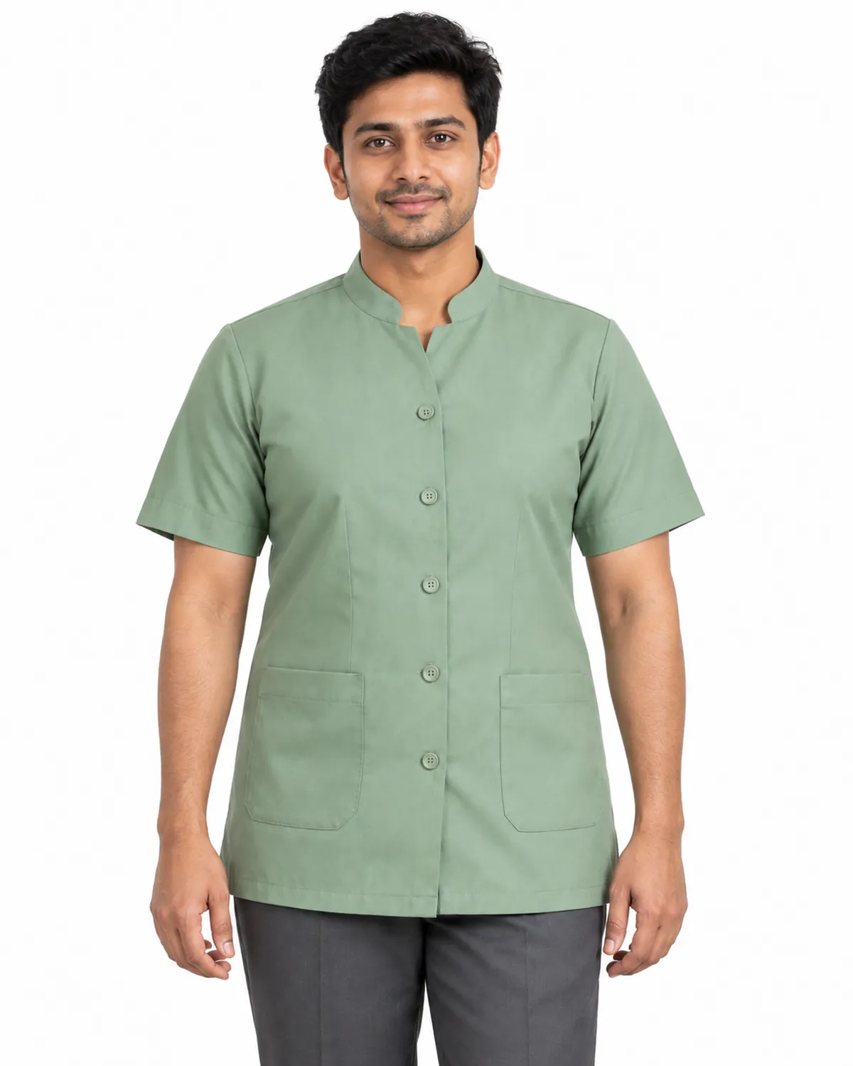 Housekeeping Tunic uniform, Sage Green, men's front view, Cohorg
