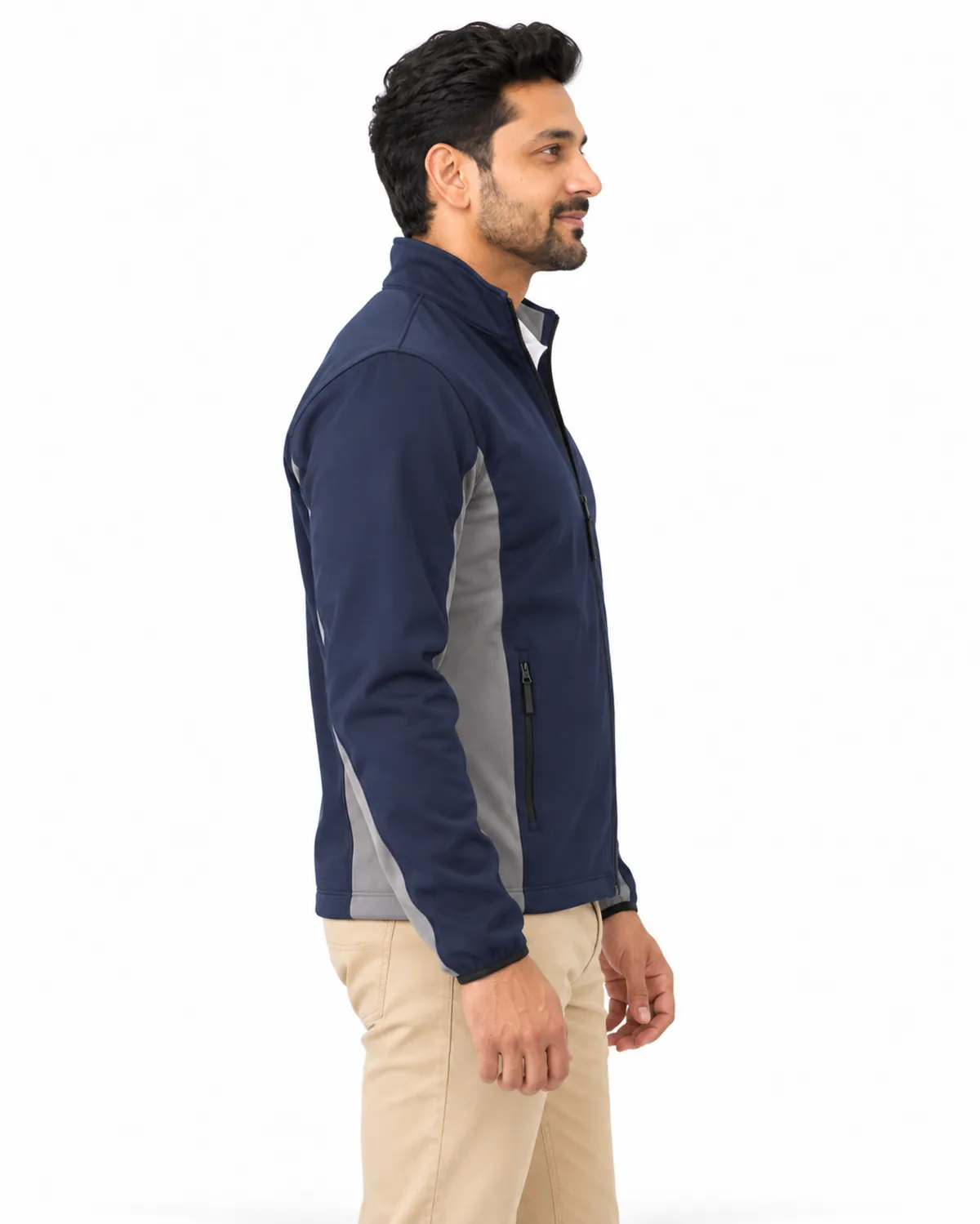 Softshell Jacket uniform, Navy Grey, men's side view, Cohorg