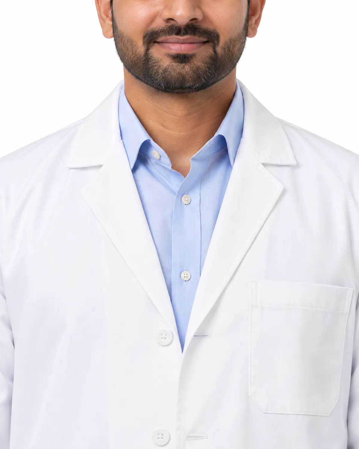 Lab Coat uniform, White, men's collar view, Cohorg