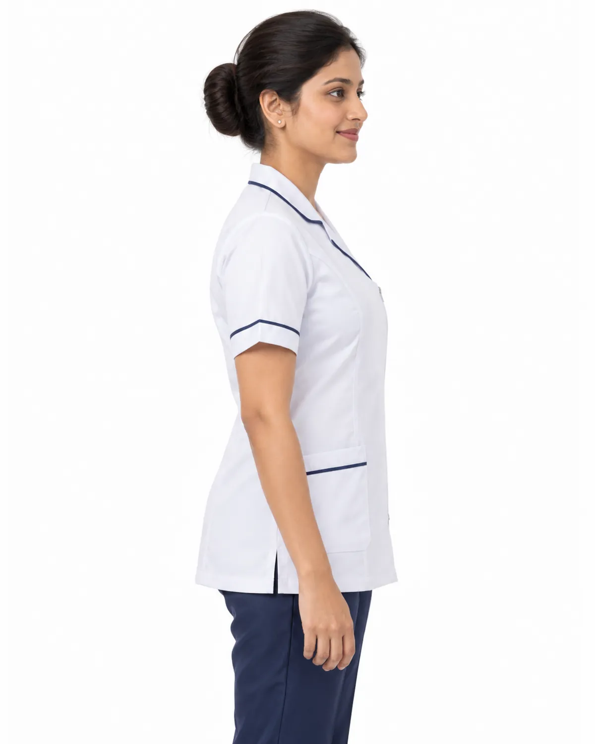 Nurse Tunic uniform, White Navy, women's side view, Cohorg