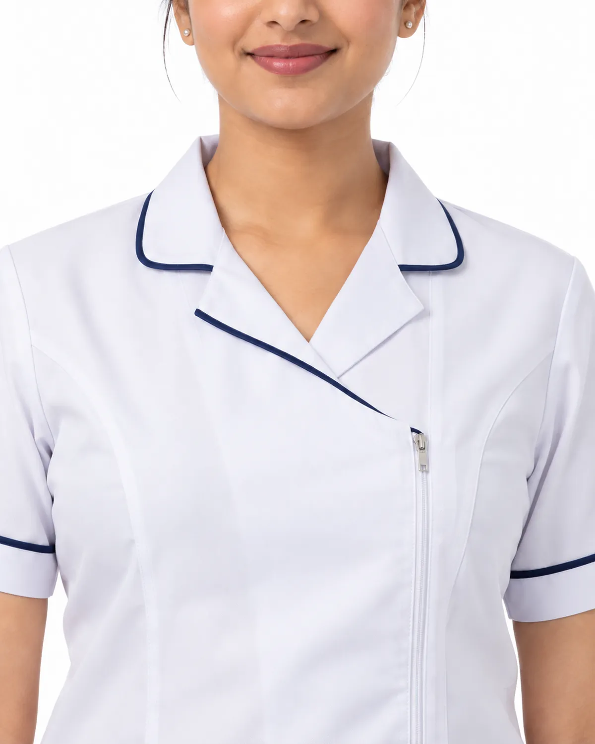 Nurse Tunic uniform, White Navy, women's collar view, Cohorg