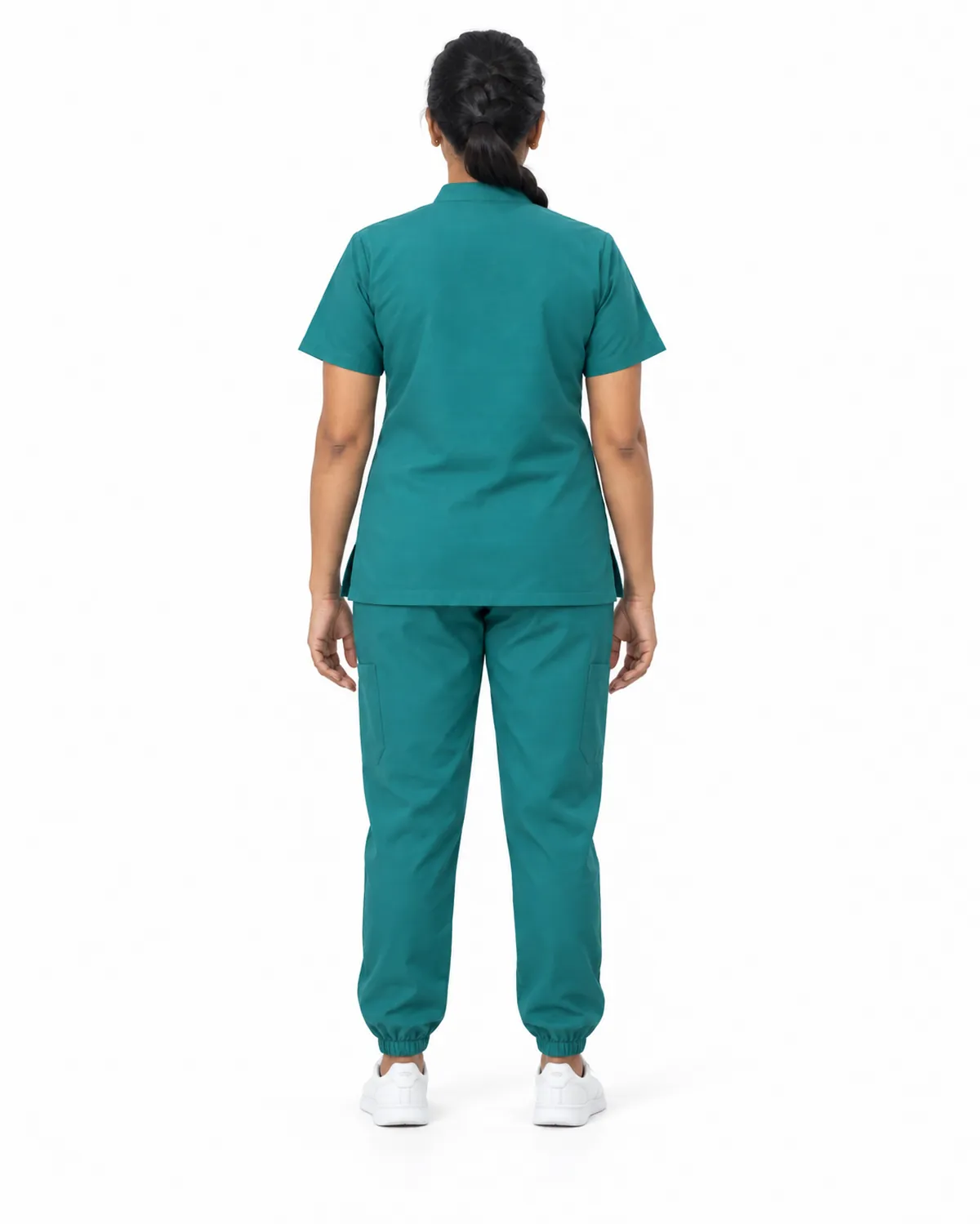 Mandarin Scrubs uniform, Teal, women's back view, Cohorg