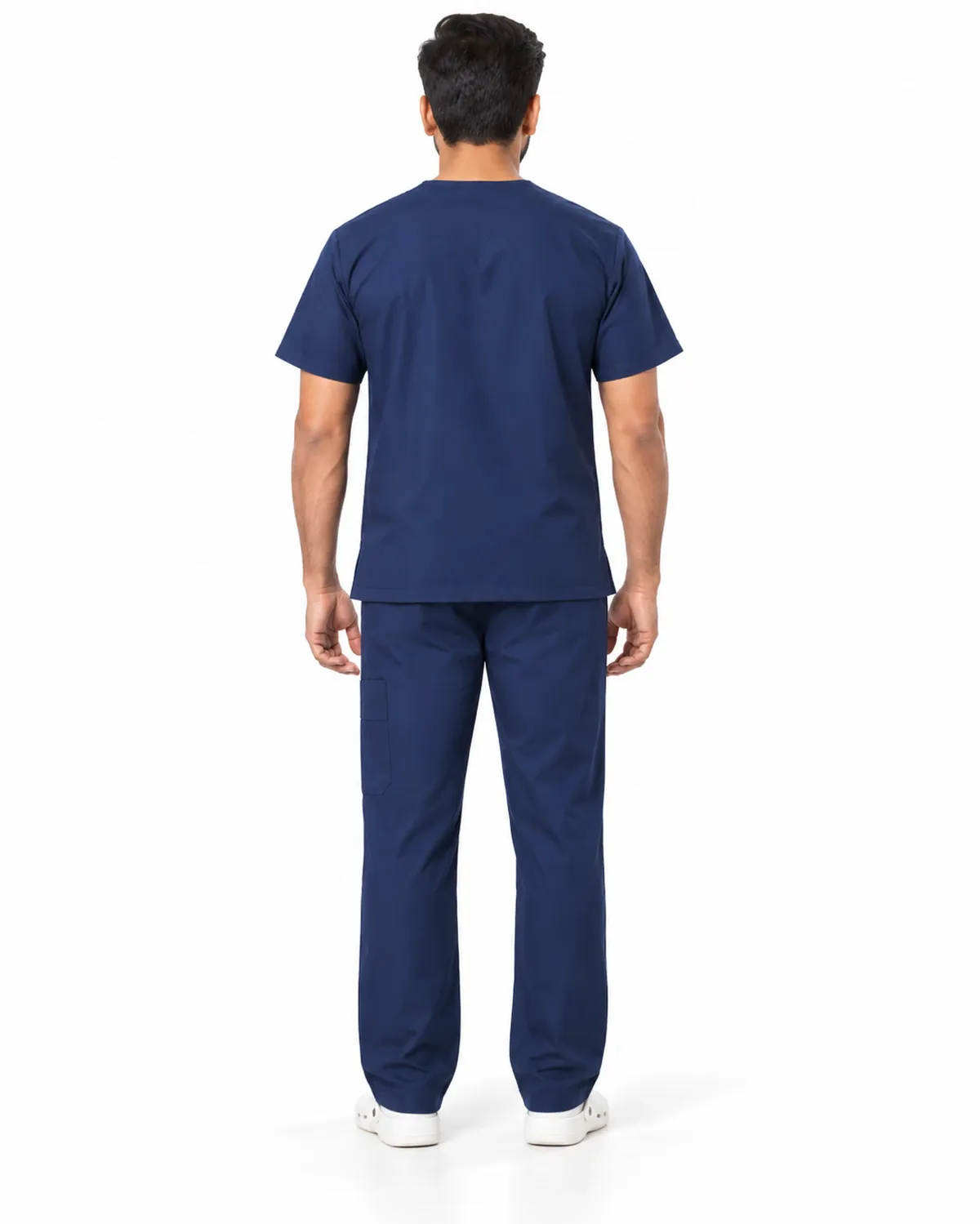 V-Neck Scrubs uniform, Navy, men's back view, Cohorg