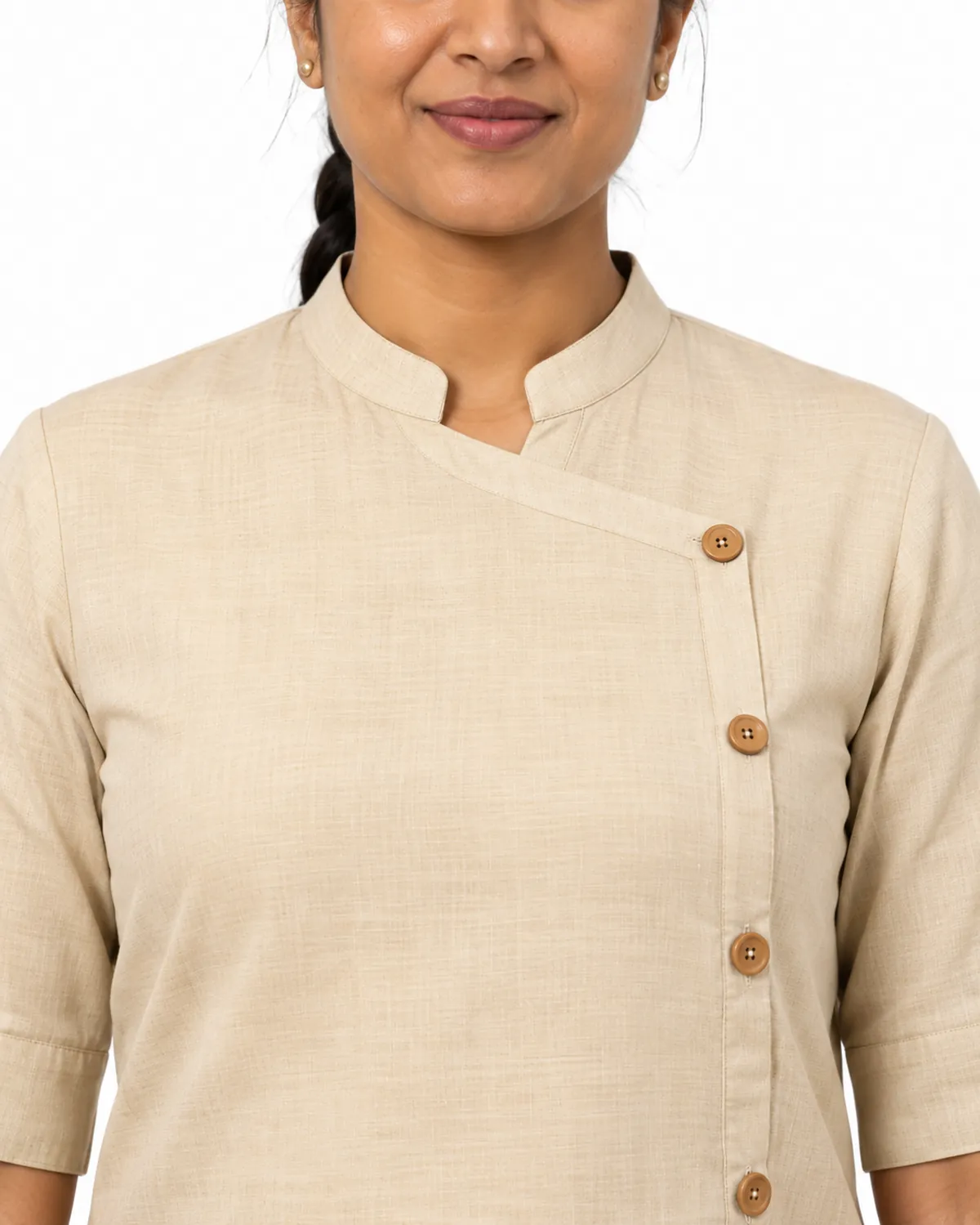 Wellness Tunic uniform, Beige, women's collar view, Cohorg